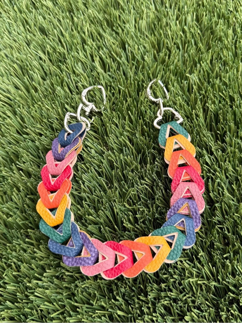 Novelty Strap| Bag Strap| Pebbled Faux Leather Muted Rainbow Chain| Heart Shaped